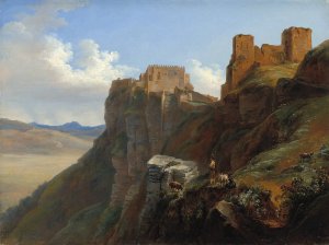 View of the Castello di San Giuliano,near Trapani Sicily by Louise-Josephine Sarazin De Belmont Oil Painting