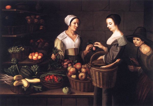 Main Product Photo of Market Scene with a Pick-Pocket Painting by Louise Moillon