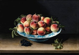 Still life with peaches in a chinese ming porcelain on an entablature by Louise Moillon Oil Painting