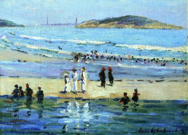 Main Product Photo of Bathers Along the Shore Painting by Louise Upton Brumback
