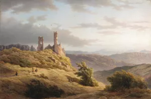 Mountainous Landscape with a Ruin by Louwrens Hanedoes Oil Painting