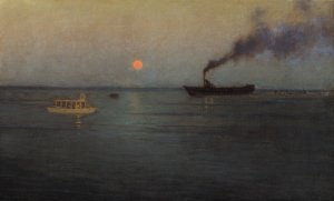 Rosy Moon Off Charleston Harbor by Lovell Birge Harrison Oil Painting