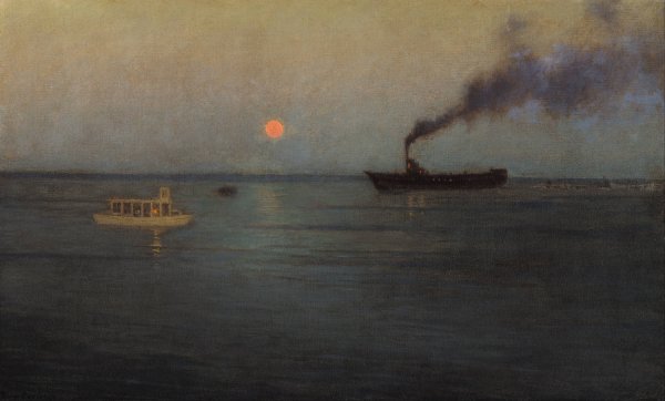 Rosy Moon Off Charleston Harbor by Lovell Birge Harrison - Hand-Painted Oil Painting Reproduction