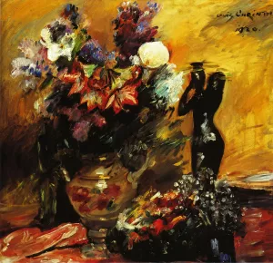 Cala Lilies andn Lilacs with a Bronze Figurine by Lovis Corinth - Oil Painting Reproduction