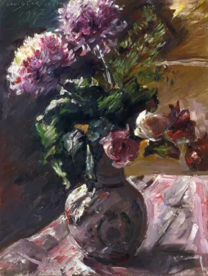 Chrysanthemums and Roses in a Jug by Lovis Corinth - Oil Painting Reproduction