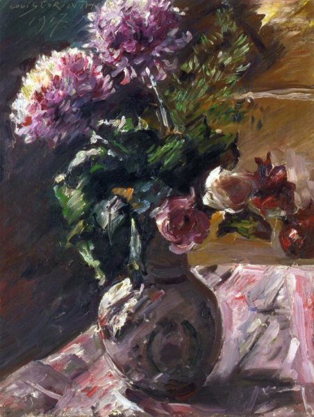 Chrysanthemums and Roses in a Jug by Lovis Corinth - Hand-Painted Oil Painting Reproduction
