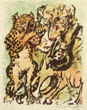 Der Widder Bokert Und Der Kater Hinze Holen Vor KOnig Nobel Den Kopf Des Ermordeten Hasen Lampe Aus Dem Sack Oil painting by Lovis Corinth