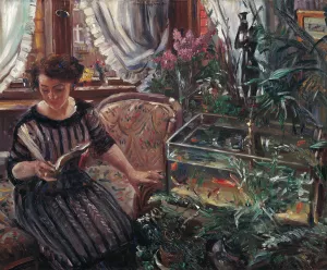 Lady at the goldfish basin by Lovis Corinth Oil Painting
