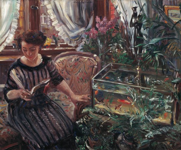 Lady at the goldfish basin  by Lovis Corinth - Hand-Painted Oil Painting Reproduction