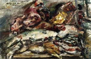 Meat and Fish at Hiller's Berlin Oil painting by Lovis Corinth