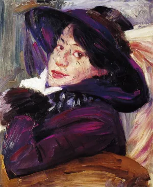 Portrait of a Woman in a Purple Hat by Lovis Corinth - Oil Painting Reproduction