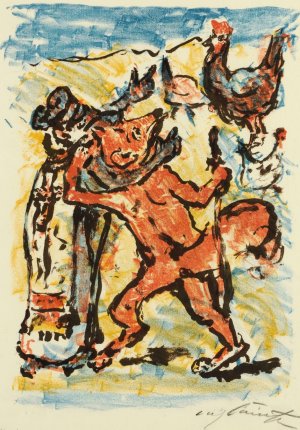 Reinecke Und Grimbart Der Dachs Auf Der Pilgerreise Betrachten Einen Gut Ernahrten Hahn, Den Reinecke Zu Fressen Versucht Ii by Lovis Corinth Oil Painting
