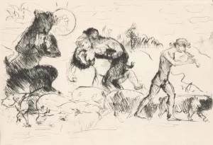 Saters, een nimf, een faun en een toom varkens by Lovis Corinth Oil Painting