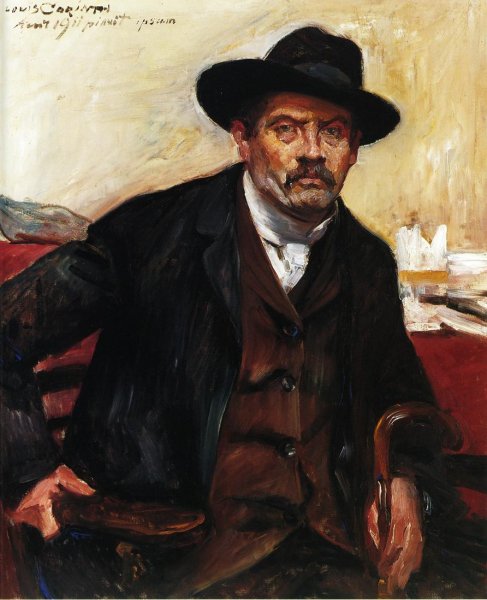 Main Product Photo of Self Portrait in a Black Hat Painting by Lovis Corinth