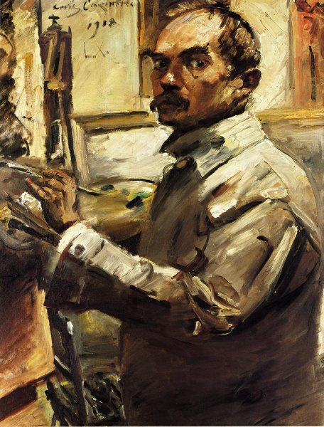 Main Product Photo of Self Portrait in a White Smock Painting by Lovis Corinth