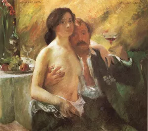 Self Portrait with His Wife and a Glass of Champagne by Lovis Corinth - Oil Painting Reproduction