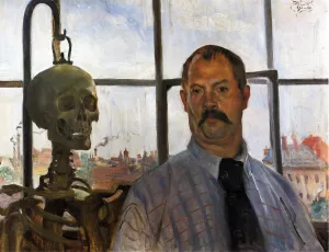 Self Portrait with Skeleton Oil painting by Lovis Corinth