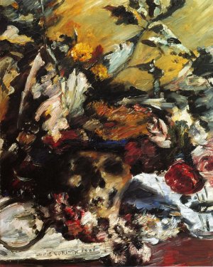 Still Life with Flowers, Skull and Oak Leaves Oil painting by Lovis Corinth