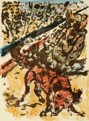 Wolf und Fuchs kampfen gegeneinander; Reinecke siegt schliesslich mit unfairen Mitteln Oil painting by Lovis Corinth