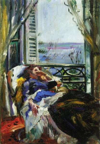 Main Product Photo of Woman in a Deck Chair by the Window Painting by Lovis Corinth