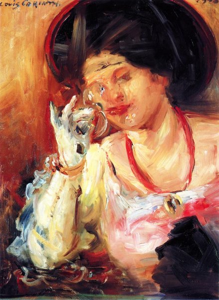 Main Product Photo of Woman with a Glass of Wine Painting by Lovis Corinth