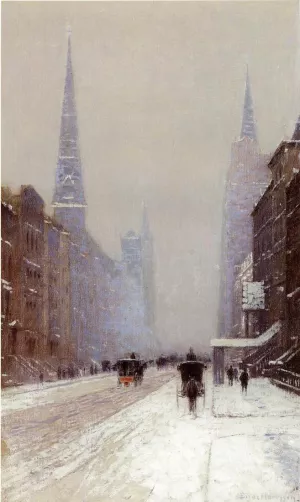 Fifth Avenue in Winter by Lowell Birge Harrison - Oil Painting Reproduction
