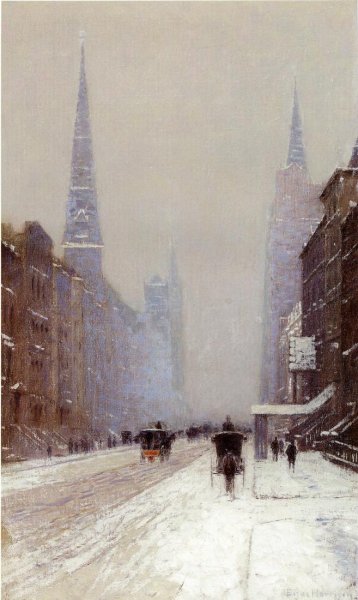 Fifth Avenue in Winter by Lowell Birge Harrison - Hand-Painted Oil Painting Reproduction