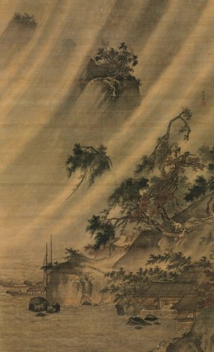 River Village in a Rainstorm by Lu Wenying Oil Painting