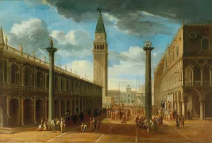A view of the Piazza San Marco looking north from the Piazzetta towards the clock tower, Venice by Luca Carlevarijs Oil Painting