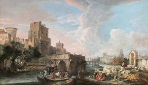 River Landscape With A Capriccio View Of The Ponte Rotto, Rome Oil painting by Luca Carlevarijs