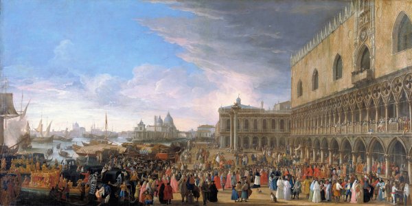 The Entry of the French Ambassador into Venice in 1706  by Luca Carlevarijs - Hand-Painted Oil Painting Reproduction