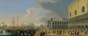 The Molo, Venice, Looking West by Luca Carlevarijs Oil Painting