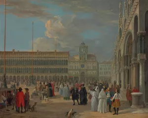 View Of Piazza San Marco With The Torre Dell'orologio, Venice by Luca Carlevarijs Oil Painting
