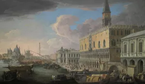 View of the Molo, Venice, looking West by Luca Carlevarijs Oil Painting