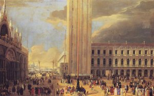 St. Mark's Square with Charlatans by Luca Carlevaris Oil Painting