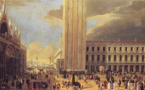 St. Mark's Square with Charlatans by Luca Carlevaris Oil Painting
