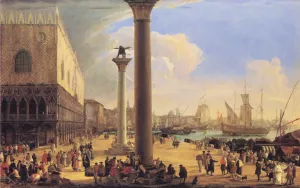 The Dock Facing the Doge's Palace by Luca Carlevaris - Oil Painting Reproduction