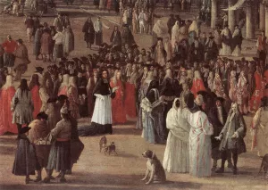 The Reception of Cardinal Cesar d'Estrees Detail Oil painting by Luca Carlevaris