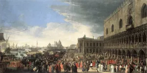 The Reception of Cardinal Cesar d'Estrees by Luca Carlevaris - Oil Painting Reproduction