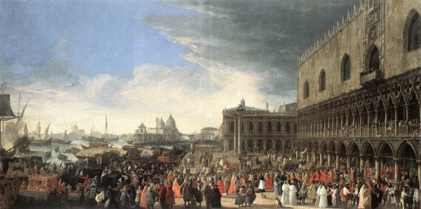 Main Product Photo of The Reception of Cardinal Cesar d'Estrees Painting by Luca Carlevaris