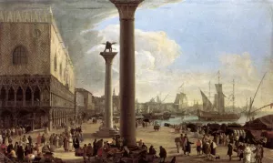 The Wharf, Looking toward the Doge's Palace by Luca Carlevaris Oil Painting