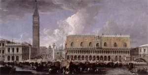 View of the Wharf from the Bacino di San Marco Oil painting by Luca Carlevaris