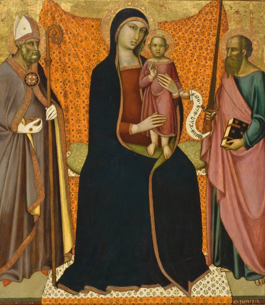 Madonna and Child with Sts. Nicholas and Paul  by Luca Di Tomme - Hand-Painted Oil Painting Reproduction