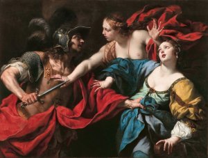 Venus preventing her son Aeneas from killing Helen of Troy by Luca Ferrari Oil Painting