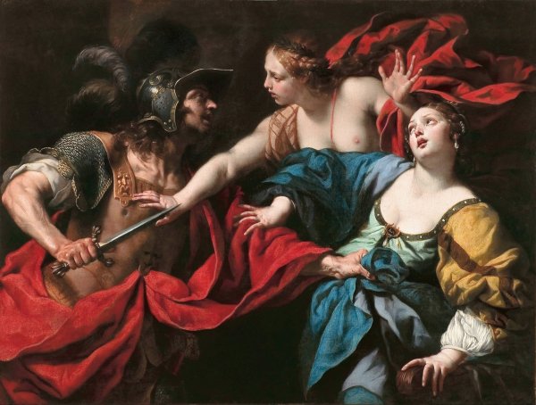 Venus preventing her son Aeneas from killing Helen of Troy  by Luca Ferrari - Hand-Painted Oil Painting Reproduction