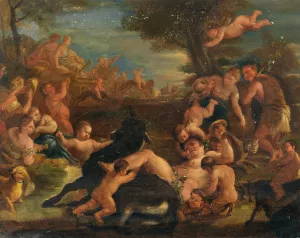Bacchanal with the drunken Silenus by Luca Giordano Oil Painting