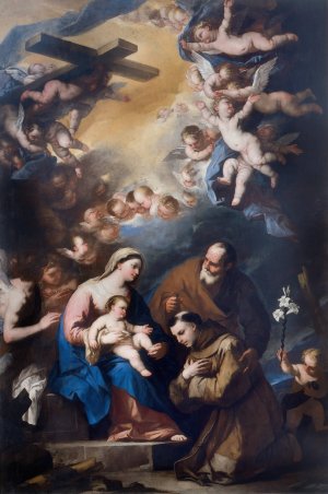 The Holy Family Venerated By St. Anthony of Padua by Luca Giordano Oil Painting