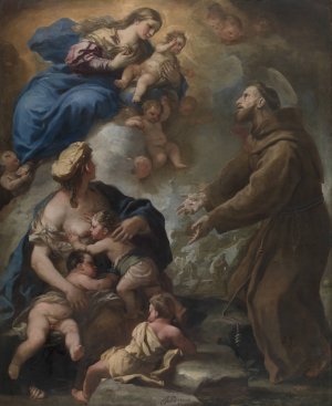 The Virgin and Child Appearing to Saint Francis of Assisi Oil painting by Luca Giordano
