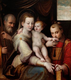 The Holy Family and St. Stephen by Luca Longhi Oil Painting
