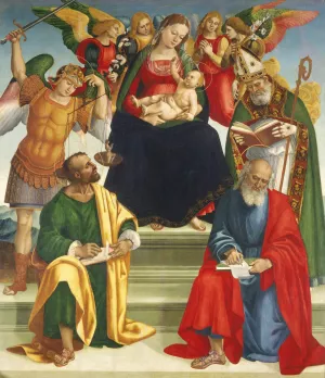 Madonna and Child with Saints and Angels by Luca Signorelli Oil Painting